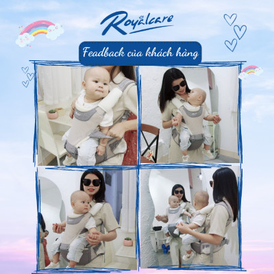 Địu ngồi trẻ em 4 tư thế lưới siêu thoáng Air mesh siêu thoáng Royalcare - 906 - cho bé 3 tháng tới 36 tháng - tặng khăn yếm cho bé