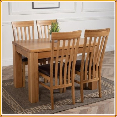 Bộ bàn ăn Rustic Oak bàn 1m4, kèm 4 ghế juno sofa ( Vàng Gỗ Tự Nhiên)