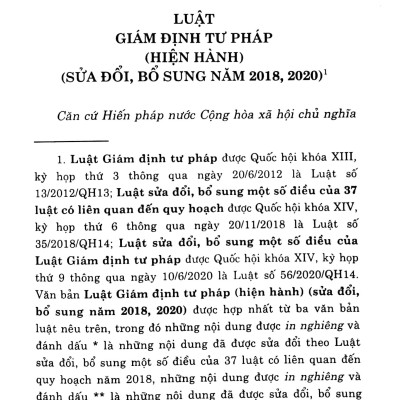 Luật Giám Định Tư Pháp (Hiện Hành) (Sửa Đổi, Bổ Sung Năm 2018, 2020)
