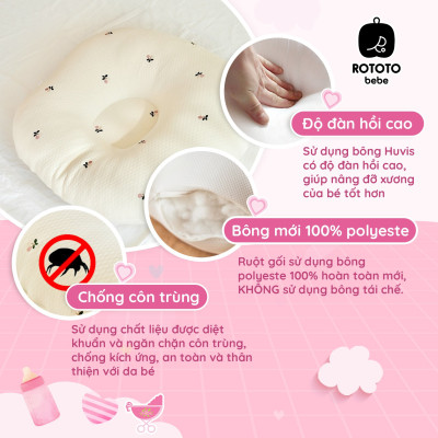 Gối chống trào ngược cho bé - Gối chữ C cao cấp nhập khẩu ROTOTO (Vàng họa tiết chim sẻ)