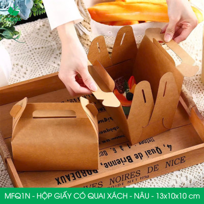 MFQ1N - 13.5x10x10 cm - 60 hộp giấy kraft có quai xách - Hộp đựng bánh ngọt, hộp quà tặng handmade