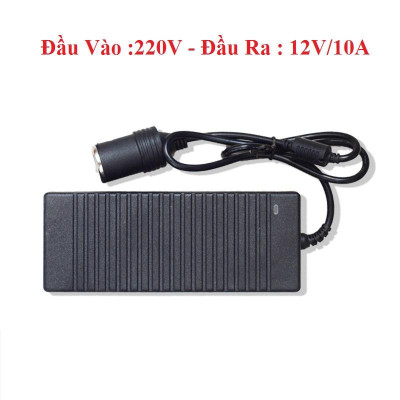 Adapter chuyển nguồn 220V-12V đầu ra tẩu sạc, công suất lớn 120w , 12v -10a, phích cắm 2 chân Carhome