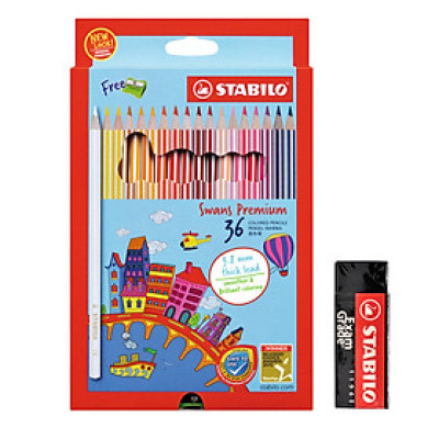 Bộ bút chì màu Swans 36 màu - Hộp 36 màu + Tuyển tập tô màu SVCB (CLP1868-36B)