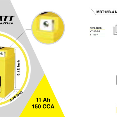 Bình ắc quy Quadflex Motobatt MBT12B4 12V 14Ah CCA150 Cho Nhiều Dòng PKL
