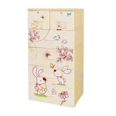 Tủ nhựa 5 tầng Qui Phúc KID màu hột gà mẫu Con Thỏ KT 600 x 470 x 1300 mm _ Juno Sofa hàng lắp sẵn