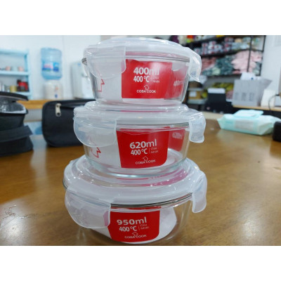 Bộ 5 hộp thủy tinh hộp đựng cơm trữ thức ăn thực phẩm trong tủ lạnh chịu nhiệt COBA