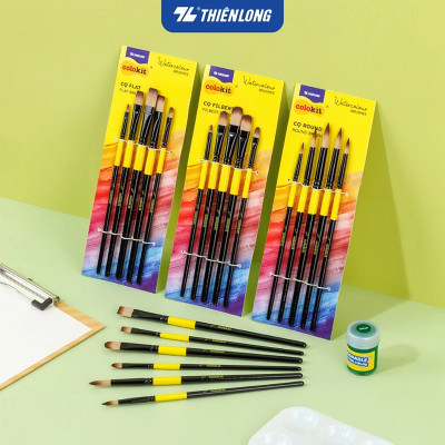 Bộ 5 Cọ vẽ màu nước Thiên Long  đầu Round/ Flat/ Filbert - Cọ lông mềm cho cảm giác tô, vẽ êm mượt