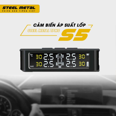 Bộ cảm biến áp suất lốp ô tô xe hơi Tiếng Việt bản cao cấp STEELMETAL S5 Màn LCD Pin năng lượng mặt trời