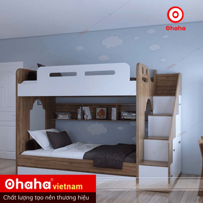 [ Miễn phí vận chuyển và lắp đặt tại TP.HCM] Giường tầng thông minh hiện đại Ohaha kèm hệ tủ mở bên hông - GTHĐ021