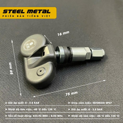 Cảm biến áp suất lốp TPMS STEEL METAL S5 van TRONG TIẾNG VIỆT SẠC NL mặt trời BH 12 tháng vios