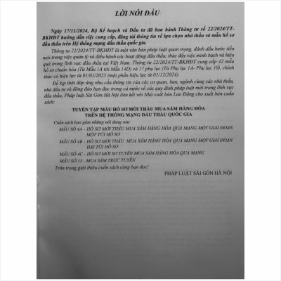 Sách Tuyển Tập Mẫu Hồ Sơ Mời Thầu Mua Sắm Hàng Hóa Trên Hệ Thống Mạng Đấu Thầu Quốc Gia - V2510D