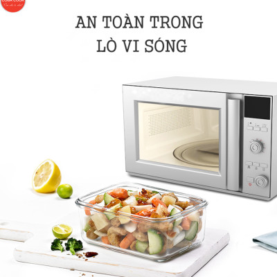 Bộ 5 hộp thủy tinh hộp đựng cơm trữ thức ăn thực phẩm trong tủ lạnh chịu nhiệt COBA