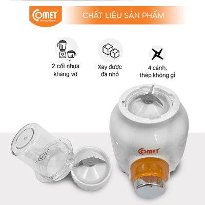 Máy xay sinh tố Comet CM9955 – 2 cối nhựa kháng vỡ, dung tích 1.5L – Công suất 450W, lưỡi dao thép không gỉ – Hàng chính hãng, bảo hành 1 năm