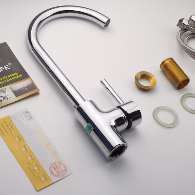 Vòi rửa  chén nóng lạnh Đồng mạ Chrome Eurolife EL-KM01 (Trắng bạc)