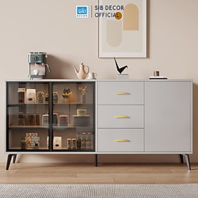 Tủ Bếp Gỗ Phối Cánh Kính Cường Lực Kèm LED Thương Hiệu SIB Decor KG51