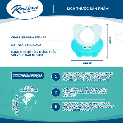 Mũ gội đầu hỗ trợ tắm gội cho bé hình hà mã Royalcare 702