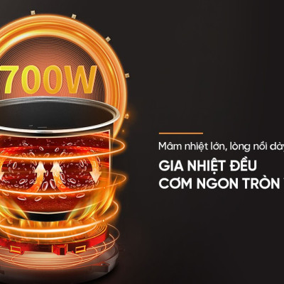 Nồi cơm điện tử 1.5L Sunhouse SHD8825 - 700W, 6 chức năng, Hẹn giờ nấu 24h, Chống dính Daikin 2 lớp, Lòng nồi 1.2mm - Hàng chính hãng