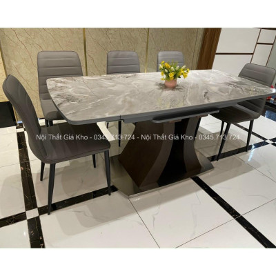 Bàn ăn thông minh mặt đá ceramic bóng kéo dài 2 đầu 1m7 kết hợp ghế Nate, bàn ăn 4 ghế, 6 ghế, 8 ghế