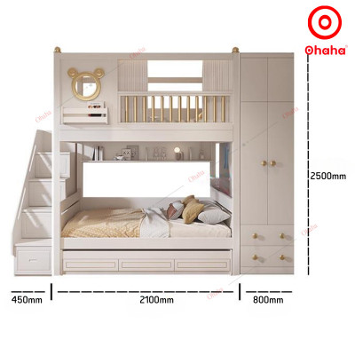 [Miễn phí lắp đặt & vận chuyển] Giường tầng trẻ em thông minh cao cấp 3 tầng Ohaha có tủ quần áo Ohaha - GTCC027