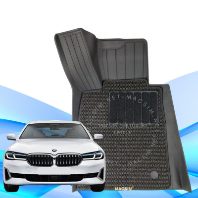 Thảm lót sàn xe ô tô 2 lớp cao cấp BMW 5 series 520i/528i/530i 2016- đến nay nhãn hiệu Macsim 3W - chất liệu nhựa TPE đúc khuôn cao cấp - màu đen