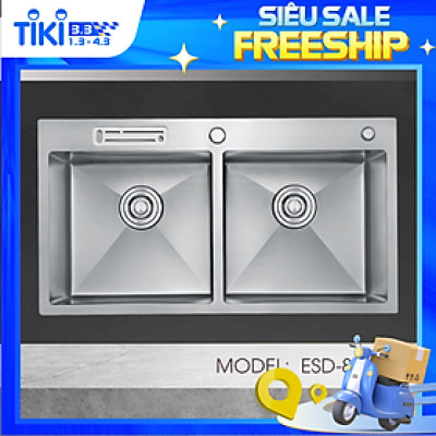 Chậu Rửa Chén Ecalite ESD-8245HA - Lắp Nổi - Có Giắt Cắm Dao - Chất Liệu Inox 304 Siêu Bền - Hàng Chính Hãng