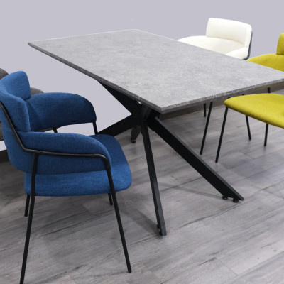 Bàn ăn mặt gỗ giả đá màu xám 1m4 chân sắt sơn tĩnh điện chữ X nhập khẩu TN 1217-14W  đẹp cao cấp sang trọng tại TpHCM