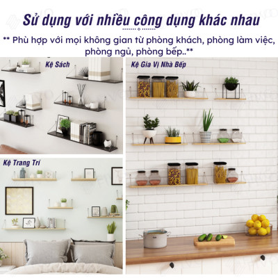 Kệ Trang Trí Treo Tường  Gỗ FIVO Mã FB40 Không Cần Khoan Tặng Kèm Đinh 4 Chân Chịu Lực Lên Đến 10KG Với Móc Treo Inox Dễ Dàng Gắn Lên Tường