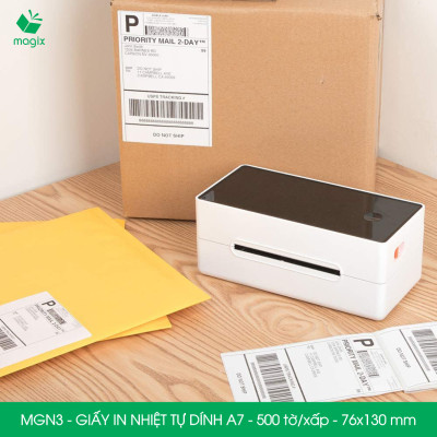 MGN3 - 76x130 mm - Combo 2 xấp 500 tờ giấy in nhiệt A7 tự dính - Giấy in đơn hàng, giấy in A7