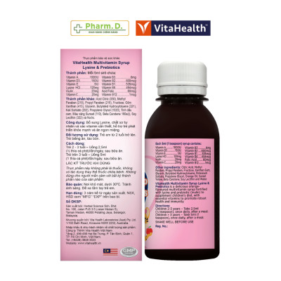 [SALE 70% DATE GẦN]Siro VITAHEALTH Multivitamin Syrup Lysine & Prebiotics Bổ Sung Vitamin Cho Trẻ Em Biếng Ăn, Táo Bón (120ml)