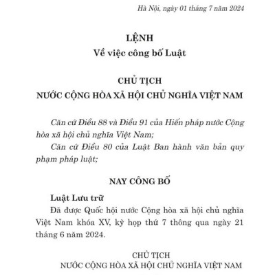 Luật lưu trữ năm 2024 - bản in 2024