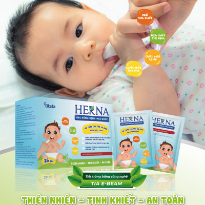 Gạc răng miệng thảo dược Herna (25 gói) - An toàn cho trẻ sơ sinh dùng hằng ngày phòng ngừa vấn đề răng miệng cho bé