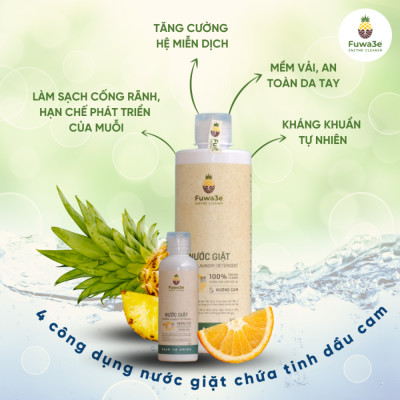 Nước giặt quần áo hữu cơ Fuwa3e an toàn cho bé chuyên giặt lụa hương cam 500ml