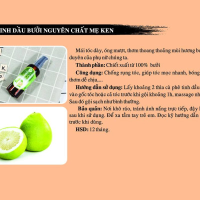 TINH DẦU BƯỞI NGUYÊN CHẤT MẸ KEN- (Kích thích mọc tóc, giảm rụng tóc, suôn mượt) 100ML