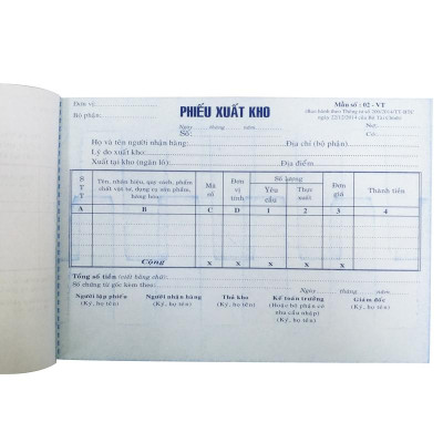 Phiếu Xuất Kho 3 Liên Nhỏ
