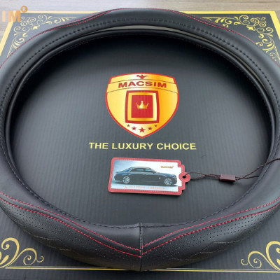 Bọc vô lăng cao cấp Macsim mã 8892 màu đen chỉ đen - chất liệu da thật - Khâu tay 100% size M phù hợp các loại xe