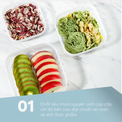 Bộ 3 hộp thực phẩm vuông Hokkaido 500-1000-2000ml ( Tặng kèm Sticker) - INOCHI - chất lượng tiêu chuẩn Nhật Bản