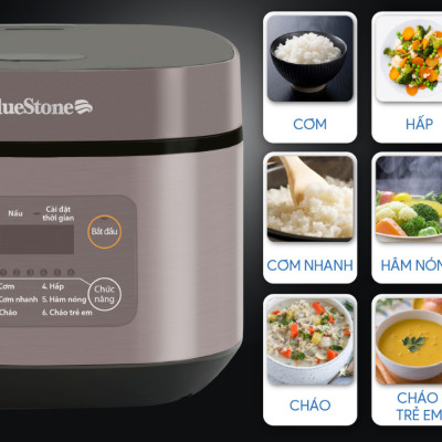 Nồi Cơm Điện Tử BlueStone RCB-5946 - Dung Tích 1,5 lít  - Công suất 860W - Lòng nồi phủ chống dính cao cấp an toàn sức khỏe - 6 chế độ cài đặt sẵn - Bảo hành 2 năm - Hàng chính hãng