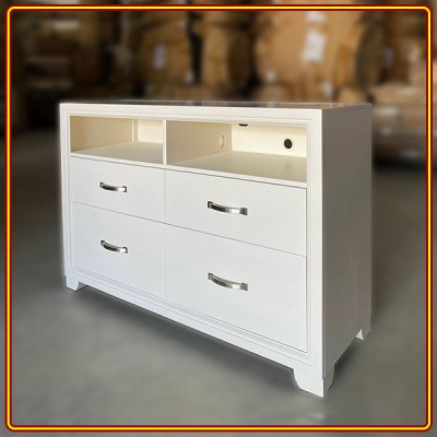 Tủ 4 ngăn kéo kèm ngăn hở Tundo màu trắng 138 x 48.5 x 89.5 cm