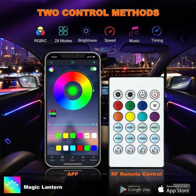 Dây Đèn Led Ambient Light RGB suối chảy 5V Cổng USB Trang Trí Nội Thất Xe Hơi Kèm Điều Khiển Từ Xa