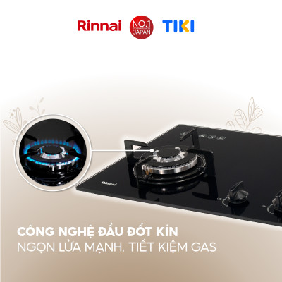 Bếp gas âm Rinnai RVB-6SDQ(B) mặt bếp kính và kiềng bếp men - Hàng chính hãng.