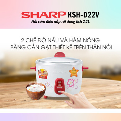 Nồi Cơm Điện Nắp Rời Sharp KSH-D22V - Màu Ngẫu Nhiên - Hàng chính hãng - Bảo Hành 12 Tháng