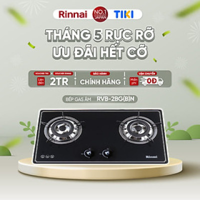 Bếp gas âm Rinnai RVB-2BG(B)N mặt bếp kính và kiềng bếp men - Hàng chính hãng.