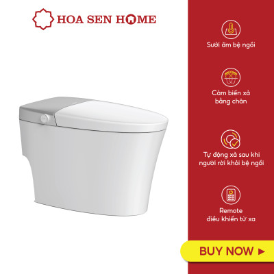 Bồn cầu thông minh TUSLO E001 Luxury lớp phủ men cao cấp, thiết kế bo tròn góc cạnh, công nghệ cảm biến hiện đại - Hoa Sen Home - Hàng chính hãng 