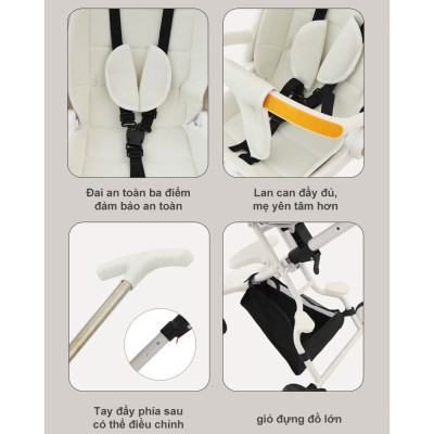 Xe đẩy cho bé 2 chiều có thể gấp gọn linh hoạt，chịu lực trên 50kg ，3 tư thế ngả sâu có giảm sóc cho bé yêu