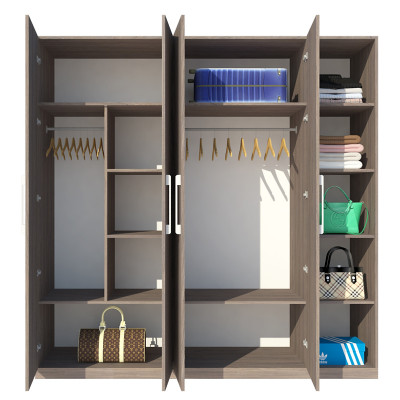 Tủ quần áo gỗ MDF Tundo 4 cánh 5 ngăn màu nâu 220 x 55 x 220cm