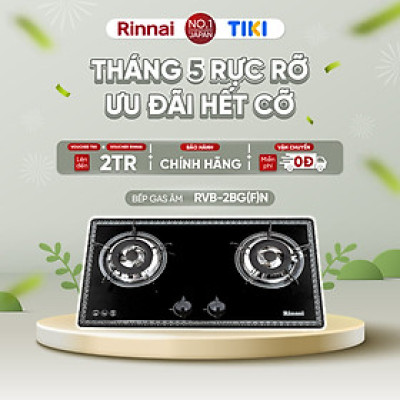 Bếp gas âm Rinnai RVB-2BG(F)N mặt bếp kính và kiềng bếp men - Hàng chính hãng.