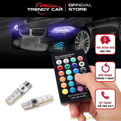 <NEWTREND> Bộ 2 đèn Led T10, W5W RGB 16 màu kèm Remote điều khiển 6 SMD 5050 lắp đèn led demi,biển số, cốp sau