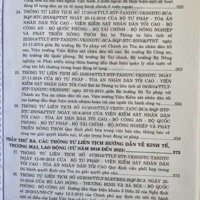 Các Thông Tư Liên Tịch của Toà Án Nhân Dân Tối Cao - Viện Kiểm Sát Nhân Dân Tối Cao- Bộ Tư Pháp - Bộ Công An - Bộ Quốc Phòng Về Hình Sự, Dân Sự, Hành Chính, Kinh Tế, Thương Mại, Lao Động  từ năm 2016-2023