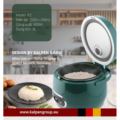 Nồi Cơm Điện Nắp Gài Ủ Ấm 3D Cao Cấp Kalpen R2, Dung Tích 1.2L, Chống Dính Whitford, Quai Xách Tiện Lợi, Thương Hiệu Đức - Hàng chính hãng