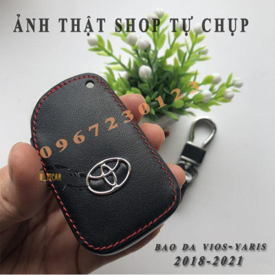 Bao Da Ốp Móc Chìa Khóa TOYOTA VIOS - YARIS 2019-2020 2 Nút Có Chìa Cam Kết Da Thật Bền Bỉ, Có LOGO Kim Loại